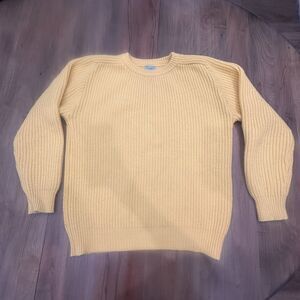 Vintage 80s Benetton Yellow Ribbed Knit Wool Sweater Italian Chunky Crewneck M